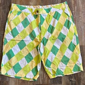 Loudmouth Green, Yellow & White Diamond-Check Golf Shorts